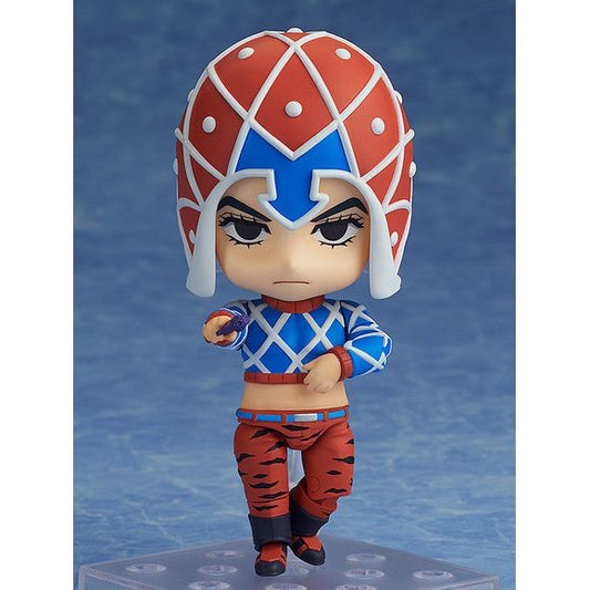 "Starting now, I'm showing my true resolve!"
From the anime series "JoJo's Bizarre Adventure: Golden Wind" comes a Nendoroid of the easy-going and relaxed Guido Mista! The figure is fully articulated so you can display him in a wide variety of poses. He comes with a standard expression as though readying his aim at his prey in front of him, an unyielding combat expression and an intrepid smiling expression.

Optional parts include his gun and a Stand effect part for displaying Guido right after he fires