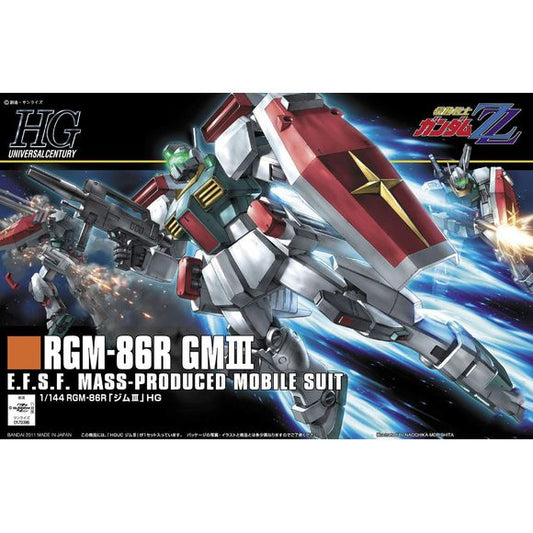 This High Grade Universal Century GM III features all that great articulation that makes HGUC kits so loved.  This GM also comes with extra marking stickers, missile pods that feature a part that can be swapped so the pods look open or closed, a beam rifle, beam saber, shield, and large missile launchers.  It can also use the shields from other HGUC kits, the Ecoas Jegan and the Jegan.