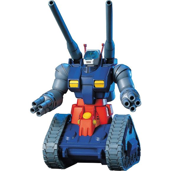 Driven by the pudgy Hayato, and almost as regular a fixture in the original anime as Amuro and the Gundam, the Guntank has languished for years with only a sub-par kit to represent it. Bandai has now corrected this injustice with a top-quality HG rendering of this long-time favorite! Tracks are made of flexible, easy to assemble plastic strips, but they don't move on the completed kit. Arms, back cannons and cockpit/head are posable. Molded in the final colors and featuring snap-fit assembly.