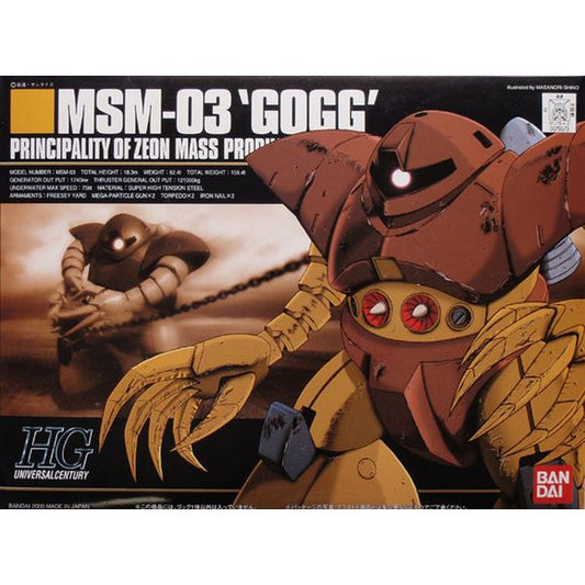 An aquatic mobile suit used by Zeon from Mobile Suit Gundam with its trade mark sharp claws. Arms can detach to recreate appearance while cruising through the ocean waters.