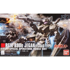 The RGM-89De Jegan [ECOAS Type] (aka Jegan "Four Eyes") is a general-purpose special operations mobile suit based on the RGM-89D Jegan for use by ECOAS. Includes Bazooka, Beam Saber, Beam Rifle, and a shield. Visor on head can also slide down to recreate appearance when using its more powerful cameras.