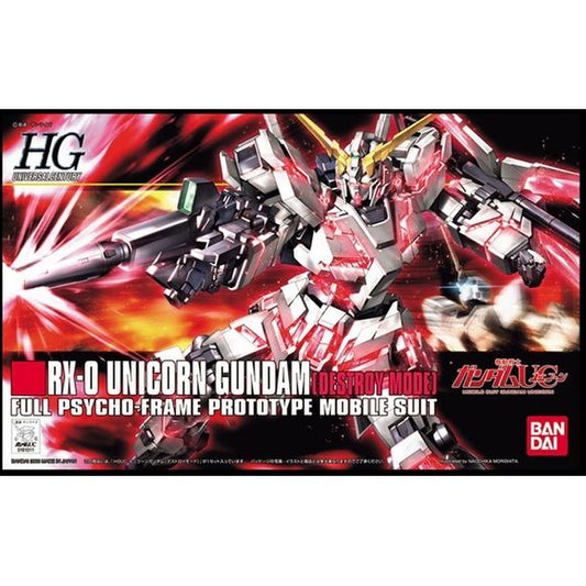 Marking Bandai's 100th entry in the High Grade Universal Century plastic kit series, here's an incredibly detailed snap-fit kit of the titular mecha from "Mobile Suit Gundam UC" in Destroy Mode! This milestone kit comes molded in color and features newly introduced polycap joints that allow for a wider range of posing possibilities! Its psycoframe is molded in clear pink plastic, and it comes armed with two beam sabers, a beam magnum, and a shield. Foil stickers are provided for detail. Includes exploded-vi