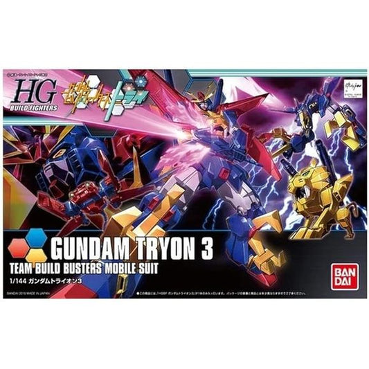 A custom super robot inspired Gundam by Minato Sakai from the Gundam Build Fighters series. Based on the ZZ Gundam, its combination has been artistically transformed into 3 animal robot machines that together form the powerful Gundam Tryon 3. Hyper beam chohoken sword parts and special clenched hand parts included.
