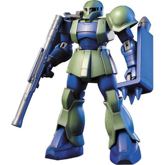 A HGUC version of the Zaku I featuring enhanced joints to replicate its body slam as shown in the original Mobile Suit Gundam. Features Zaku Machine Gun,bazooka, spike shield.