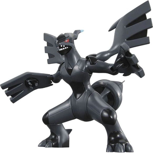 This ferocious-loking Zekrom Pokeman kit comes with 'PokePura' action which means it is designed so the wings flap when you move the head back and forth. All parts are molded in color and snap fit together so no paint or glue are required. Stickers for the eyes are also included.
