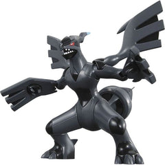 This ferocious-loking Zekrom Pokeman kit comes with 'PokePura' action which means it is designed so the wings flap when you move the head back and forth. All parts are molded in color and snap fit together so no paint or glue are required. Stickers for the eyes are also included.