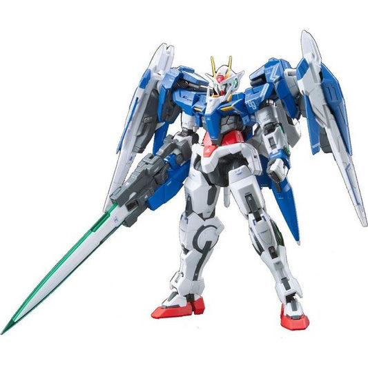 Utilizing real world technology to interpret the futuristic elements of the Gundam universe, the Real Grade series presents its version of the 00 Raiser from the Gundam 00 animated series. The iconic GN drives which act as both an energy transmission and propulsion system are modeled on the designs of the high voltage power transmission lines and propulsion systems found on real world exploration satellites. The 0 Raiser support craft has been remodeled with a more angular design to resemble the linear form