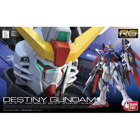 The Real Grade Destiny Gundam might be the best looking Gundam kit of them all.  Comes complete with his massive weapons and enough markings to take up an evening or two! Molded in multiple colors so painting is not necessary. Assembly Required.