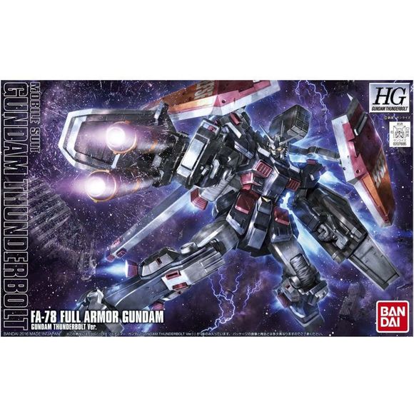 Re-release of the Thunderbolt Full Armor Gundam kit.  This Anime version receives a slight re-color from the original release.  All parts come molded in multiple colors with foil marking stickers and marking stickers included to add extra colors and details.  Just like the original release this one comes with four shields and a wide array of heavy weaponry!