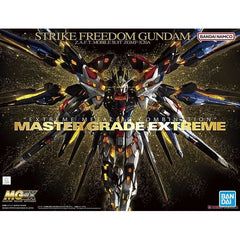 MGEX, the high-end brand renowned for its extreme expression in bringing MS Gundam to life, expands its line with the new Strike Freedom Gundam. The theme of this kit is the highest "metallic expression" in Gunpla history! Three types of special processing, two types of metallic molding, and etching stickers are used in a total of six patterns to express the metallic feel of the internal frame. Gaps in the armor pieces and use of red clear parts also help to emphasize the internal frame. Movable and equippe