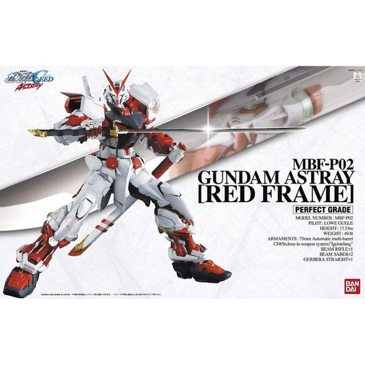 Secretly in development for 4 years, the PG Gundam Astray Red Frame makes its big debut. In keeping with the "Red Frame" designation, the movable frame around which the Perfect Grade series is designed is molded in red, with a completely articulated structure for exciting and flexible posing. Shoulder units can extend outward for expanded range of movement. Elbows feature multi-joint construction, allowing complex poses such as drawing the sword. Stomach unit features full articulation, including "hydraulic