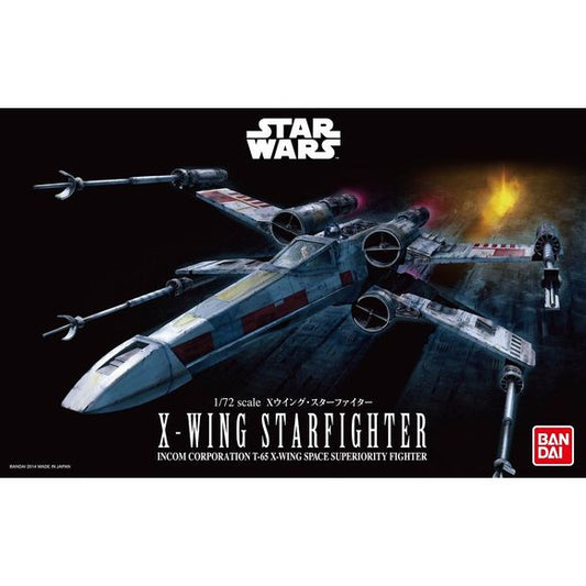 A high detail precision model kit utilizing Bandai’s trademark color injection molding techniques, 1/72 X-Wing features opening and closing S-foils and a cockpit with 2 different canopy options.  Death Star panel themed display stand can connect with stands from other vehicles to recreate the iconic Death Star Trench Run.  The exhaust of the trench and 2 proton torpedo effect parts are included with this x-wing to recreate the Rebel victory in "Star Wars: A New Hope."  A nipper or sprue cutter (sold separat