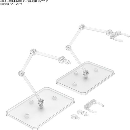 Perfect for displaying small plastic models, the 6th model of Action Base now comes in a two piece set! The base parts are approximately 90mm x 60mm, Includes 2 sets of 3x prop parts;The tip can be customized with either a shaft-connecting joint or a C-type arm.