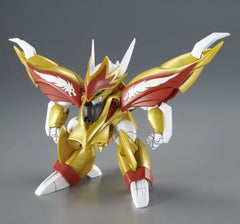 The golden Mashin Ryuseimaru has been recreated using newly designed parts.

Mashin Ryuseimaru from Mashin Hero Wataru 2 joins the HG series as a kit that adopts newly designed parts. The transition into its iconic Flying Dragon Form can be recreated by rearranging certain parts. Its wide range of articulation allows it to wield the Koryuken with both hands despite its bulky design. The included Jewel stickers have been used for the gem on the Koryuken. A display base is included to display the kit in its F