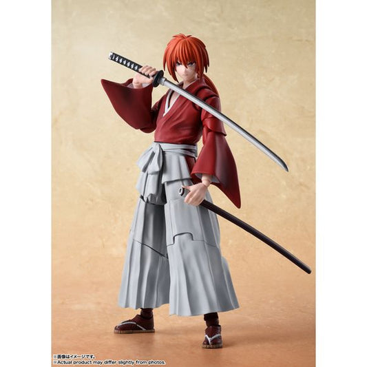 Kenshin Himura, from the 2023 animated television series "Rurouni Kenshin: Meiji Swordsman Romantic Story," joins S.H.Figuarts! Featuring numerous expression parts and options, it captures dramatic poses with ease! 

[Set Contents] Main Body, Four optional expressions, Four left and three right optional hands, Reverse-blade sword (drawn), Reverse-blade sword (sheathed), Optional belt