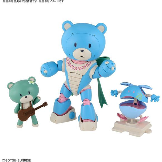 As seen in the "Gundam Build Series" 10th anniversary video "Gundam Build Metaverse," the cute mascot characters Beargguy Ohana, Petitgguy, and Aloharo are now an HG model kit from Bandai! Beargguy Ohana's face parts and arms can be replaced; his ears and mouth can be moved to add expressiveness. Special attachment joints are included so that Beargguy Ohana and Petittgguy can hold hands, or ride piggyback! Joints and grips for customization are included too, so you can use items sold separately to create yo