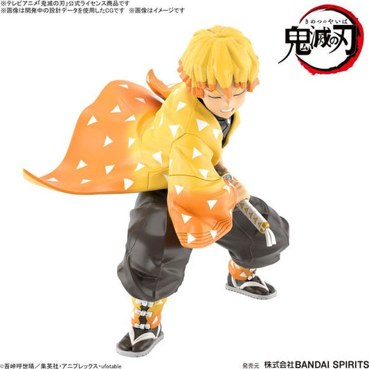 This dynamically posed figure model kit of Zenitsu Agatsuma from "Demon Slayer: Kimetsu no Yaiba" is easy to assemble, even for beginning modelers! It uses pad printing and pre-painted parts to achieve both ease of assembly and high quality. Glue is not needed, so anyone can assemble this kit with ease; pre-painted parts for the pattern and color of his haori and leg ties are included, so you can get a great result just by assembling the kit. The only tool you'll need is a set of nippers! The eyes and eyebr