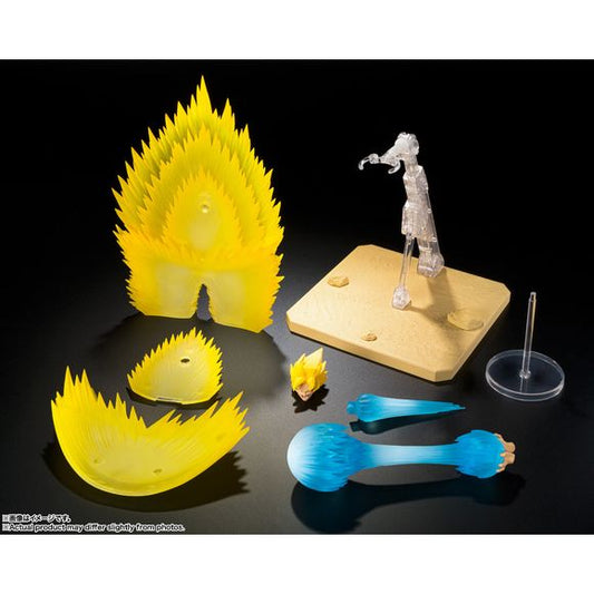 SUPER SAIYAN SON GOKU’S EFFECT PARTS SET-TELEPORT KAMEHAMEHA-, from "DRAGON BALL Z," joins S.H.Figuarts! Includes Auraeffect parts, plus an optional head for the S.H.Figuarts SUPER SAIYAN FULL POWER SON GOKU (sold separately) to re-create dramatic scenes![Set Contents] Main Body, Aura effect parts, Aura effect stands (2 types), Kamehameha effect part set, S.H.Figuarts SUPER SAIYAN FULL POWER SON GOKU (sold separately) head, Aura effect part option, Stand