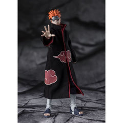 The “Akatsuki” PAIN TENDO joins the S.H.Figuarts NARUTO Series! This figure comes with a cloth coat for added realism. The sculpt of the figure when removing the cloak was designed under the guidance of the original author, Kishimoto Sensei! The multitude of optional parts allows for accurate recreation of PAIN’s battle with Naruto Uzumaki!

[Set Contents]

Main body
4 pairs of optional hand parts
2 optional expressions
Rod weapon
“Akatsuki” Cloak (Cloth)