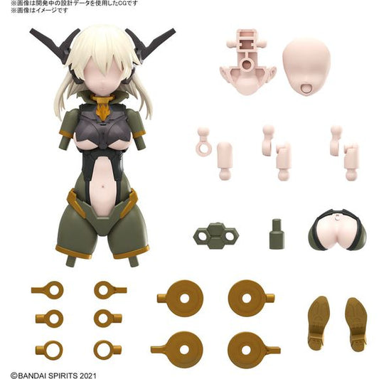 This option parts set for your "30MS (30 Minutes Sisters)" figure kit from Bandai includes a body in a tactical costume, two types of head parts (FP-I type), and two unprinted faces. Hairstyle and headgear parts are also included. Using this set in combination with Bandai's "30MS" general-purpose decals will allow you to create your own original character! Order yours today!

[Set Contents]:

Body parts (x1 set)
Joint parts (x1 set)
Unpainted face parts (x2)
Head parts (x2 types)
Hairstyle parts
Neck parts