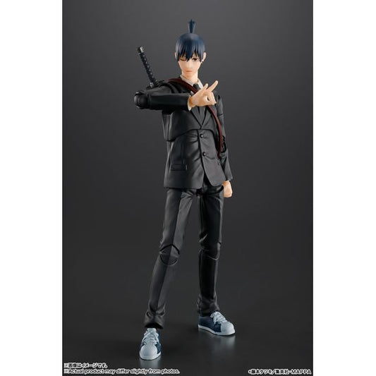 Aki Hayakawa from "Chainsaw Man" joins the "S.H.Figuarts" action-figure series from Bandai! He's fully posable for maximum action, with his jacket made of a soft material that allows for flexible posing. Four interchangeable facial expressions are included, as are his nail-shaped sword (sheathed and unsheathed) and his normal sword; plenty of interchangeable hands are also included.