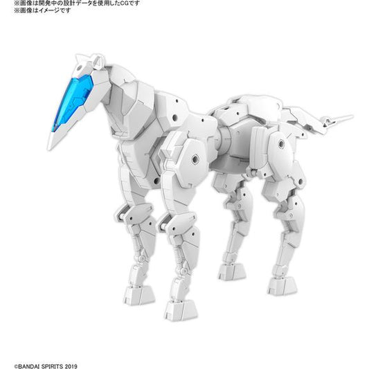 The Horse Mecha version of the "Exa Vehicle" subset of Bandai's "30 Minutes Missions" lineup is back -- this time in a gleaming white color! Each joint from the head to the tips of its legs is flexible for maximum posability.

[Includes]:

Main vehicle (x1 set)
Joint parts (x1 set)