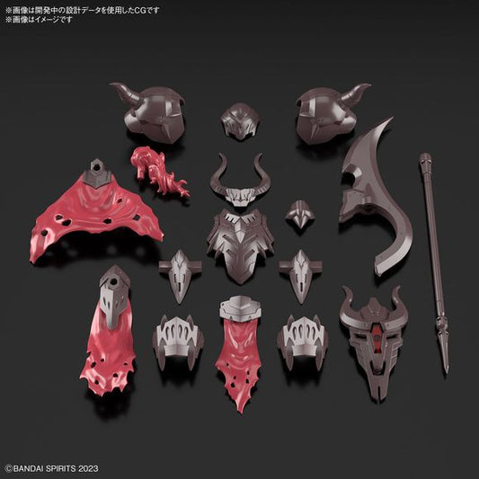This new "30MF (30 Minutes Fantasy)" set from Bandai allows you to "class up" your 30MF Silhouette to a higher-level job! Combine this set with the separately-sold 30MF Liber Fighter to create the Liber Warrior! This set includes a different face design and coloring from the Rozen Empire Warrior, sold separately.

[Includes]:

Armor parts (x1 set)
Weapon parts (x1 set)