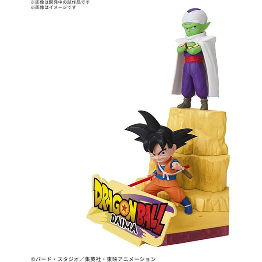 This pre-painted plastic model kit from Bandai allows you to display the world of "Dragon Ball DAIMA" on your desktop! Pre-painted parts for the face and body make assembly super-fast and easy, and the rocky base is also carefully reproduced. The background display is made up of multiple blocks, and you can combine them to create three different heights!
