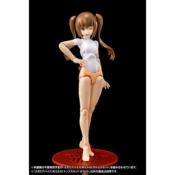 “Megami Device” is a plastic model kit series combining Bishoujo-style beauties and heavy-duty weapons and armor. Each character has a main body, or “machinika,” designed by Masaki Apsy along with a huge array of interchangeable parts to outfit her as you like! Now a brand new support series for Megami Device begins, starting off with Megami Device M.S.G 01 TOPS SET!