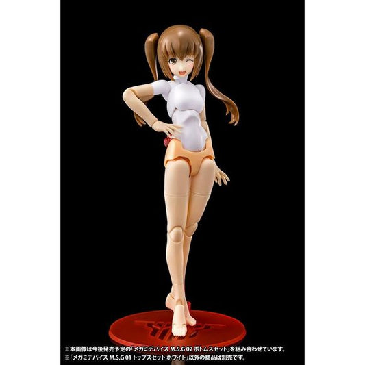 “Megami Device” is a plastic model kit series combining Bishoujo-style beauties and heavy-duty weapons and armor. Each character has a main body, or “machinika,” designed by Masaki Apsy along with a huge array of interchangeable parts to outfit her as you like! Now a brand new support series for Megami Device begins, starting off with Megami Device M.S.G 01 TOPS SET!