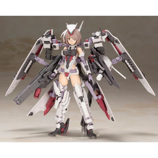 Kotobukiya's original character Kongo returns to their "Frame Arms Girl" figure-kit lineup! Designed by Takayuki Yanase, Kongo has been turned into a figure based on an illustration by Fumikane Shimada! This completely new Frame Arms Girl kit can reproduce various forms by transforming and recombining the large armaments; she comes with standard hands and feet. Her head can be changed from an armed state to an unarmed state, and three prepainted face parts are included. Her waist armor is movable, and the r