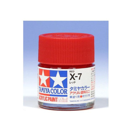 Tamiya Acrylic Paints are made from water-soluble acrylic resins and are excellent for either brush or spray painting. These paints can be used on styrol resins, styrofoam, wood, plus all of the common model plastics. The paint covers well, flows smoothly with no blushing or fading, and can be blended easily. 10ml screw top bottle. 

Proper ratio for paint thickness differs according to weather conditions. Rough guidelines of thinning ratio is 2:1-3:1 ( Tamiya Acrylic paint : thinner).

Continental US S