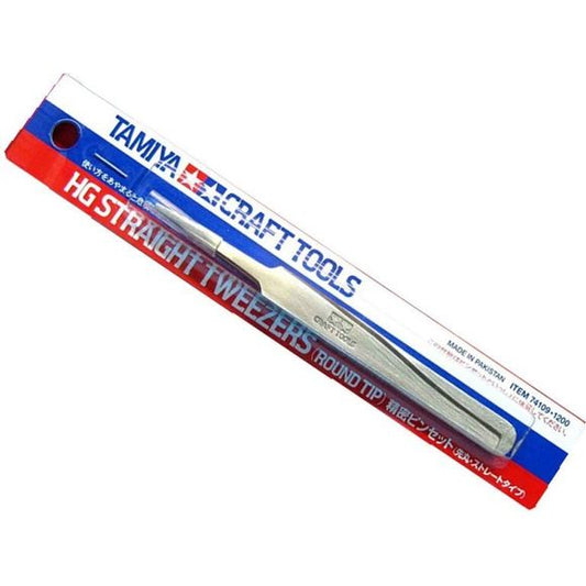 Tamiya 74109 HG Straight Tweezers (Round Tip) For Plastic Models | Galactic Toys & Collectibles