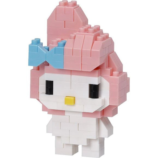 My Melody from Nanoblock's Character Collection Series stands approximately 2.55" tall and has 170 pieces. Difficulty level is 2. This kit features all the details one would expect.

Details:
Size: Approx 2.5 inches tall
Material: ABS
Manufacturer: Kawada
170 pieces
Assembly required