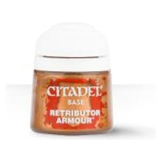 Retributor Armor is a Citadel Base paint. Citadel Base paints are high quality acrylic paints specially formulated for basecoating your Citadel miniatures quickly and easily. They are designed to give a smooth matte finish over black or white undercoats with a single layer. This pot contains 12ml of Retributor Armor, one of 20 Base paints in the Colours Of Order range. As with all of our paints, it is a non-toxic, water-based acrylic paint designed for use on plastic, metal, and resin Citadel miniatures.