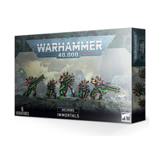 This multi-part plastic boxed set contains 80 components, two Necron transfer sheets and five Citadel 32mm Round Bases with which to build five Necron Immortals or five Necron Deathmarks.