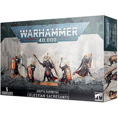 The kit is comprised of 69 plastic components, with which you can assemble five Celestian Sacresants, one of which may be assembled as a Celestian Superior, and is supplied with 5x Citadel 32mm Round Bases. This kit includes options for hooded or helmeted heads, and may be equipped with either anointed halberds or hallowed maces.