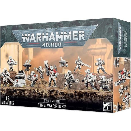 This multi-part plastic kit gives you everything you need to build ten T'au Empire Fire Warriors, in their Strike Team configuration. One model may be upgraded to a Shas'ui, and the kit includes two drones, a DS8 tactical support turret, a selection of different shoulder pads and back packs and a choice of weapons - pulse pistols, pulse carbines, EMP and photon grenades! 230 components in total, with ten Citadel 25mm Round bases, one Citadel 40mm Round base and two small flying bases.

This kit can also be