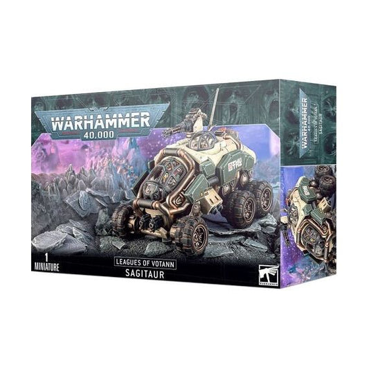 This kit builds one Sagitaur. This kit comprises 88 plastic components and 3 clear plastic components, and is supplied with a Leagues of Votann Transfer Sheet with 555 numerals, runes, and markings for prominent Leagues. This miniature is supplied unpainted and requires assembly – we recommend using Citadel Plastic Glue and Citadel Colour paints.