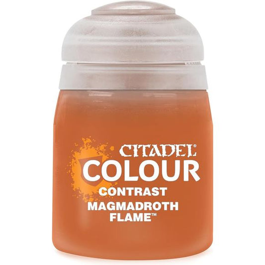 Games Workshop Citadel Contrast Paint: Magmadroth Flame (18ml)

Contrast is a revolutionary paint that makes beautiful painting simple and fast. Each Contrast paint, when applied over a light Contrast undercoat, gives you a vivid base and realistic shading all in a single application.
Pot size: 18ml
Bases, shades, and highlights your models with a single application
Water-based formula