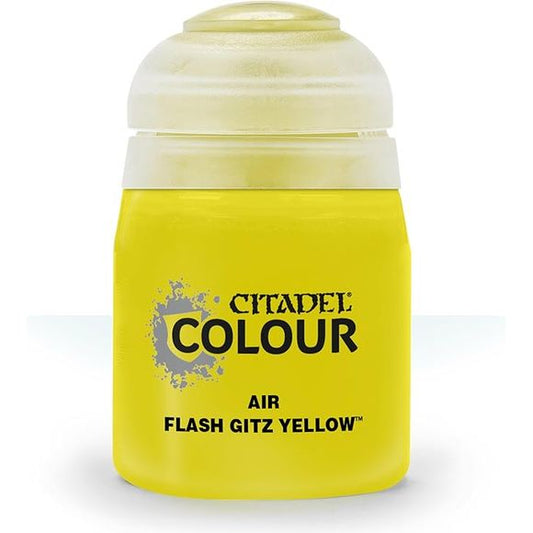 This paint pot contains .8 fl oz of Flash Gitz Yellow. This watercolor based paint is intended to be used with an airbrush.