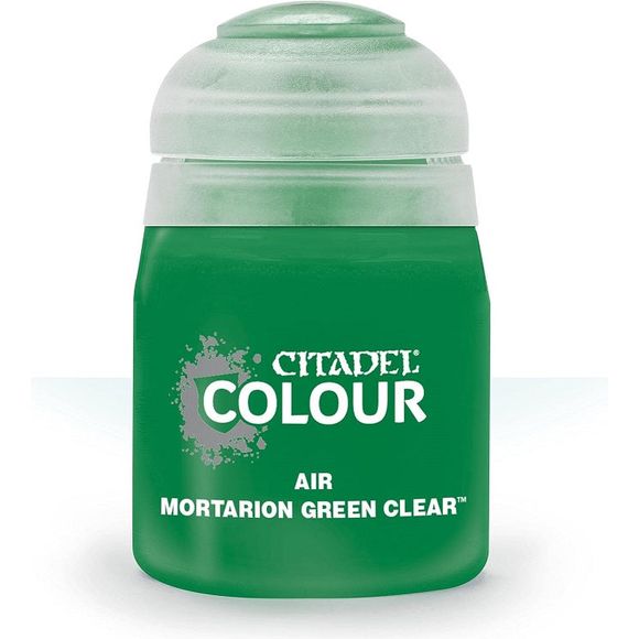 This paint pot contains .8 fl oz of Mortarion Green Clear. This watercolor based paint is intended to be used with an airbrush.