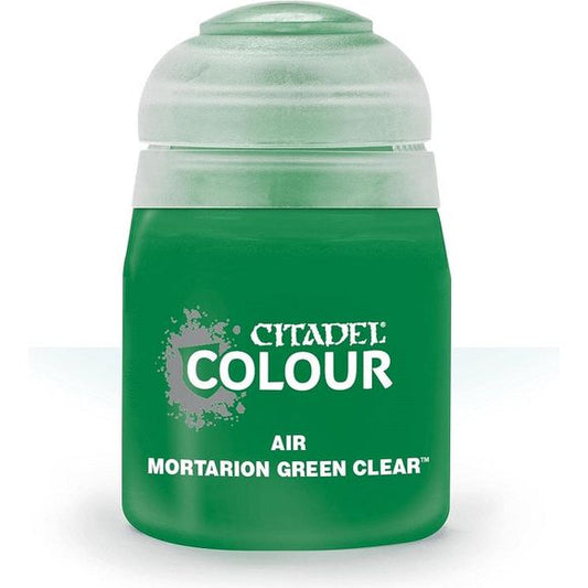 This paint pot contains .8 fl oz of Mortarion Green Clear. This watercolor based paint is intended to be used with an airbrush.