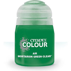This paint pot contains .8 fl oz of Mortarion Green Clear. This watercolor based paint is intended to be used with an airbrush.