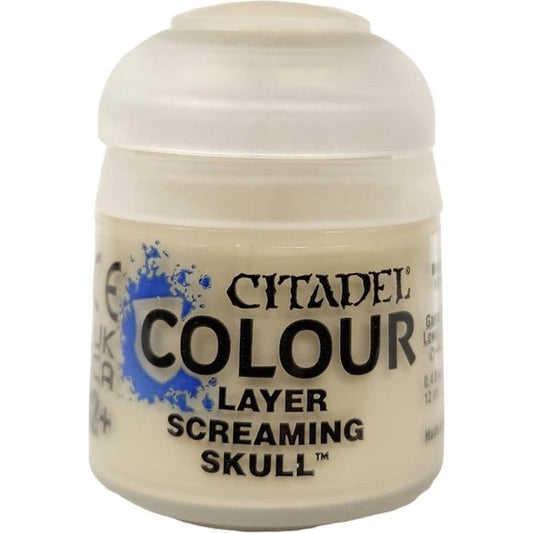 Citadel Layer paints are high quality acrylic paints, and with 70 of them in the Citadel Paint range, you have a huge range of colours and tones to choose from when you paint your miniatures. They are designed to be used straight over Citadel Base paints (and each other) without any mixing. By using several layers you can create a rich, natural finish on your models that looks fantastic on the battlefield. This pot contains 12ml of Screaming Skull, one of 70 Layer paints in the Citadel Paint range. As with
