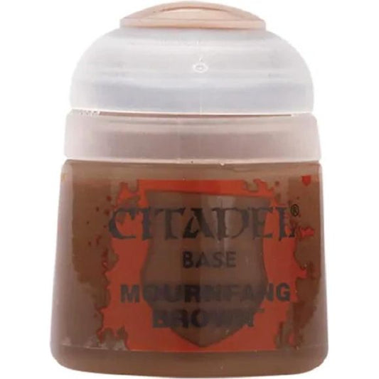 Mournfang Brown is a Citadel Base paint. Citadel Base paints are high quality acrylic paints specially formulated for basecoating your Citadel miniatures quickly and easily. They are designed to give a smooth matte finish over black or white undercoats with a single layer. This pot contains 12ml of Mournfang Brown, one of 34 Base paints in the Citadel Paint range. As with all of our paints, it is a non-toxic, water-based acrylic paint designed for use on plastic, metal, and resin Citadel miniatures