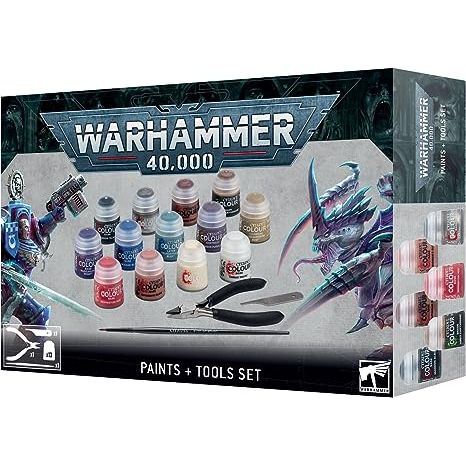 You’ll find 13 different Citadel Colour paints in 12ml pots, featuring the essential colours needed to paint your first models – they're particularly suited to Space Marines of the Ultramarines Chapter and Tyranids of Hive Fleet Leviathan. The set includes Contrast and Shade paints to add extra depth to your paint schemes, and Technical paints to create textured bases.

- Abaddon Black (Base)
- Corax White (Base)
- Wraithbone (Base)
- Naggaroth Night (Base)
- Macragge Blue (Base)
- Leadbelcher (Base)
- Balt