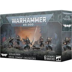 This multipart plastic kit builds five Krieg Combat Engineers. This kit comprises 109 plastic components, 5x Citadel 25mm Round Bases, and 1x Citadel 40mm Round Base. This set also includes 1x Death Korps of Krieg Transfer Sheet containing 803 waterslide transfers to customise your models.

These miniatures are supplied unpainted and require assembly – we recommend using Citadel Plastic Glue and Citadel Colour paints.
This kit releases on 2/22.