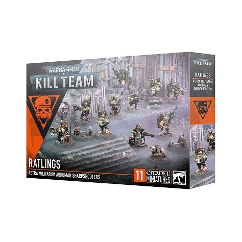 This multipart plastic kit builds 10 Ratlings, a Ratling Battlemutt, an Ammo Cache marker, and two Tripwire markers. This kit comprises 128 plastic components, 1x Citadel 28mm Round Base, and 15x Citadel 25mm Round Bases. These miniatures require assembly and are supplied unpainted – we recommend using Citadel Plastic Glue and Citadel Colour paints.