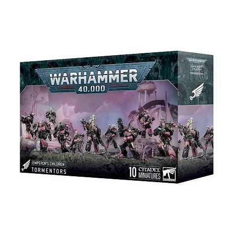 This product has a release date of 05/26/2025.
This multipart plastic kit builds 10 Tormentors. This kit comprises 212 plastic components, 10x Citadel 32mm Round Bases, and 1x Emperor's Children Transfer Sheet containing 150 high-quality waterslide transfers to decorate your miniatures.

These miniatures require assembly and are supplied unpainted – we recommend using Citadel Plastic Glue and Citadel Colour paints.